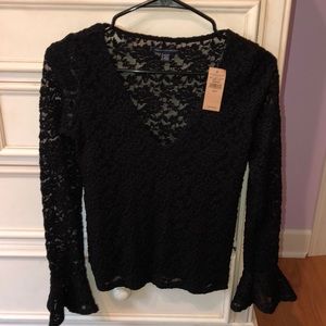 AEO black lace long sleeve with bell sleeves